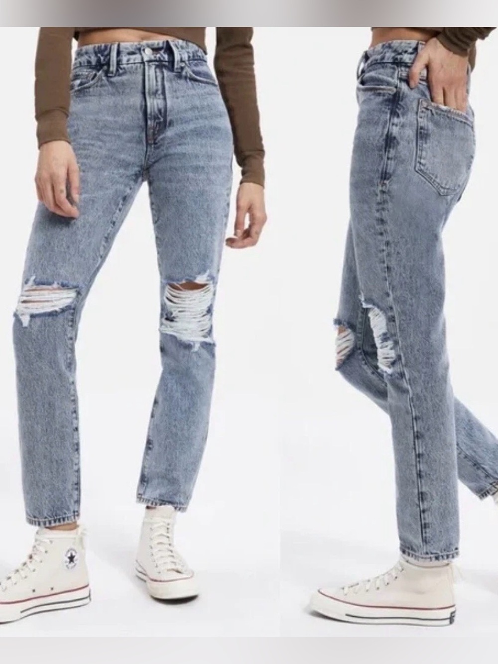 Good American Good Classic Hi-Rise Distressed Ankle Jeans Women’s Sz 4/27